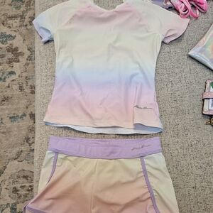 Girls Eddie Bauer swim shorts and Rashguard swimsuit 7/8